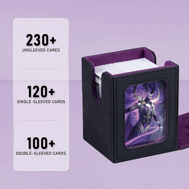 Infinity Guard Card Deck Box for MTG with Commander Display for 100+ Double Sleeved Cards, Magnetic Card Storage Box Fits for TCG Sports Trading Cards (Black&Purple) - Image 2